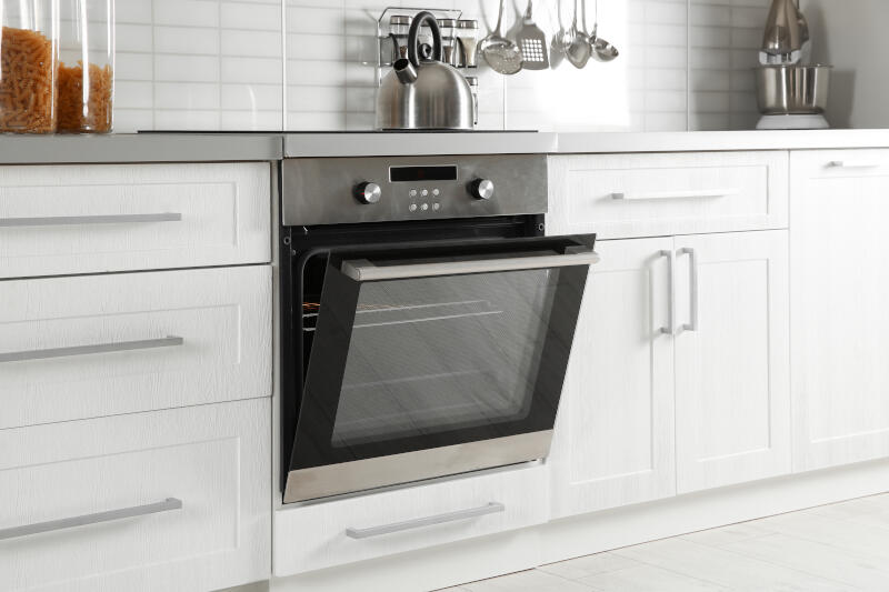 Open modern oven built in kitchen furniture